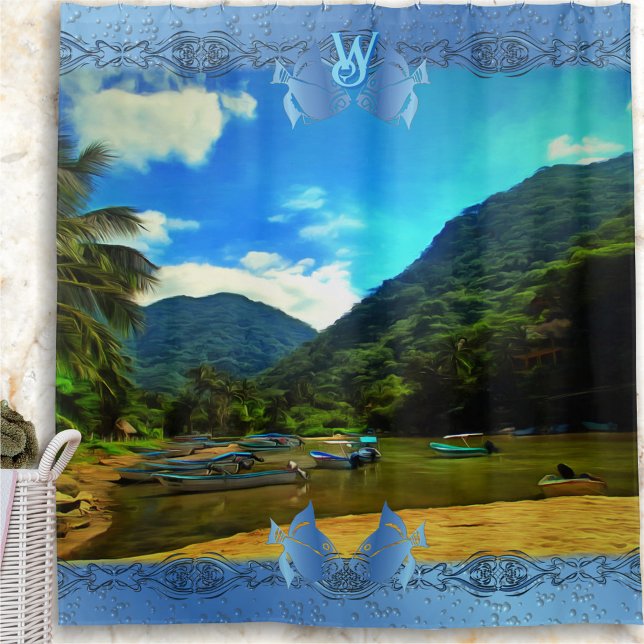 Mismaloya River Fishing Boats 0344 Shower Curtain (Creator Uploaded)