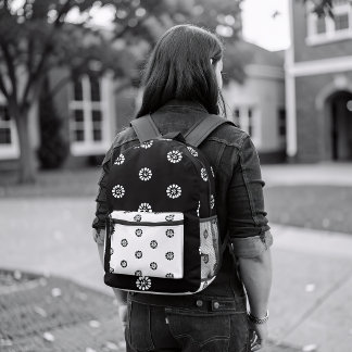 Mismatch Backpack – Black & White Geometric Floral