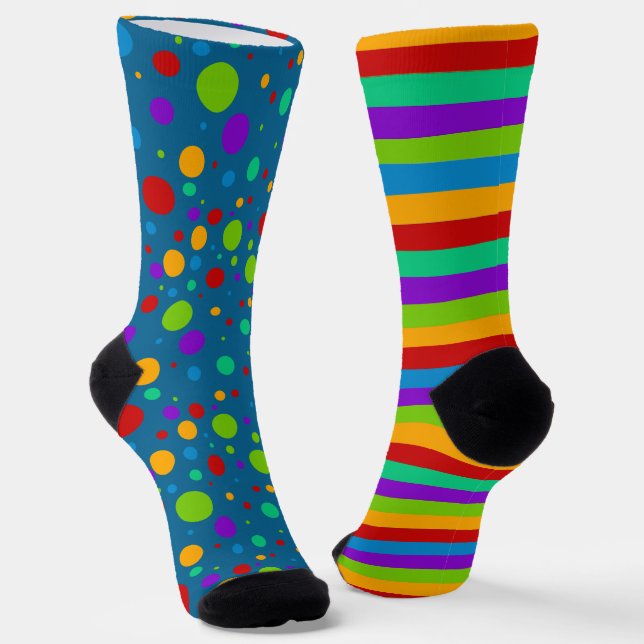 Mismatch Rainbow Stripes Polka Dot Socks (Angled)