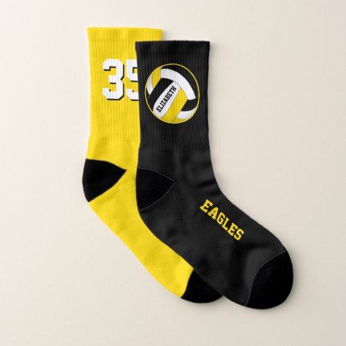 mismatched black yellow girls volleyball team socks