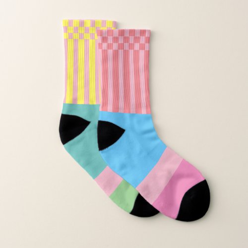 Mismatched Color Block All_Over_Print Socks