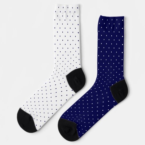 Mismatched Dark Blue and White Polka Dots Socks