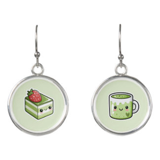 Mismatched Matcha Drink and Cake Drop Earrings