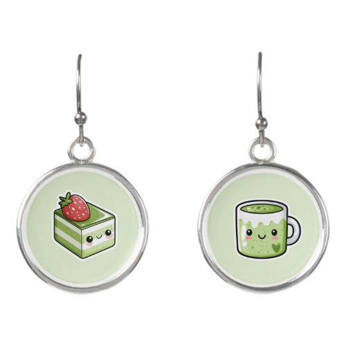 Mismatched Matcha Drink and Cake Drop Earrings