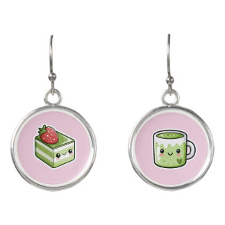 Mismatched Matcha Drink and Cake Drop Earrings