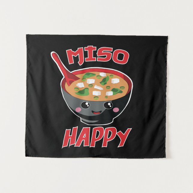 Miso Happy Funny Food Kawaii Tapestry (Front (Horizontal))