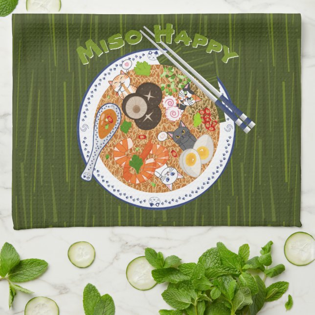 Miso Happy - Kawaii Ramen Cats Kitchen Towel (Folded)