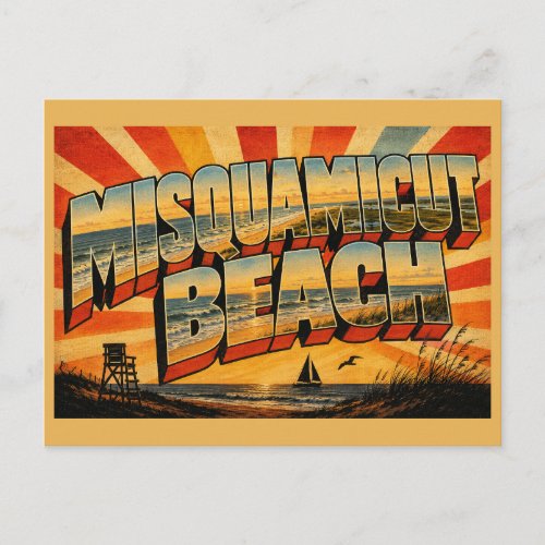 Misquamicut Beach RI Atlantic Ocean Shoreline Art Postcard