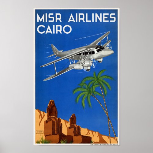 MISR Airlines Cairo Egypt Vintage Poster 1935
