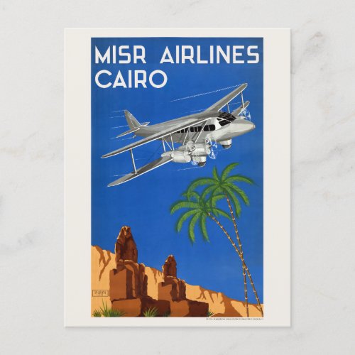 MISR Airlines Cairo Egypt Vintage Poster 1935 Postcard