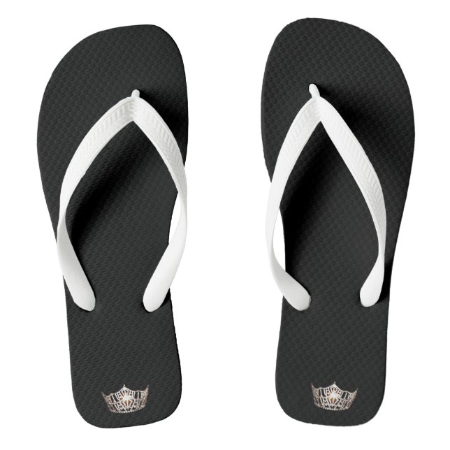 Miss America Adult Blue Crown White Flip Flops (Footbed)