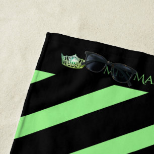 Miss America Apple Green Stripe Crown Beach Towel