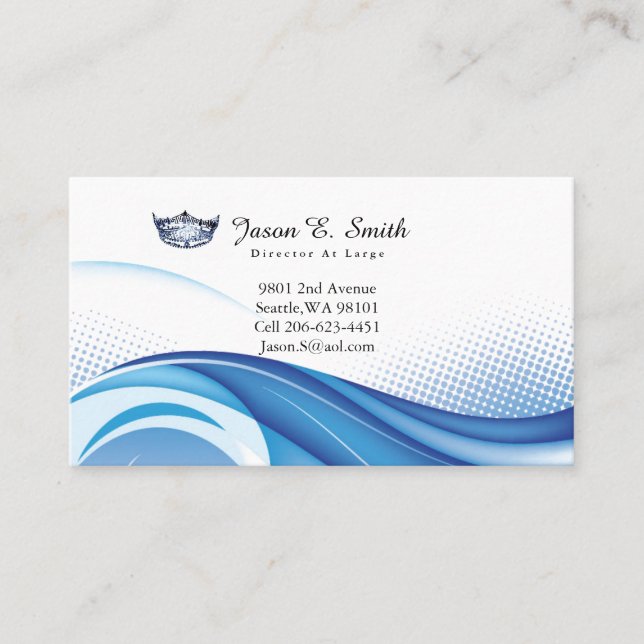 Miss America Blue Crown Ocean Wave Business Card (Front)
