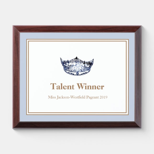 Miss America Blue Crown Wood Awards Plaque (Horizontal)