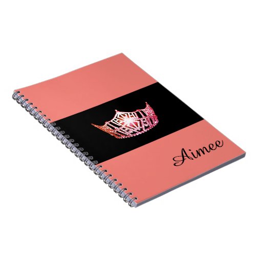 Miss America Coral Pink Crown Notebook Custom Name
