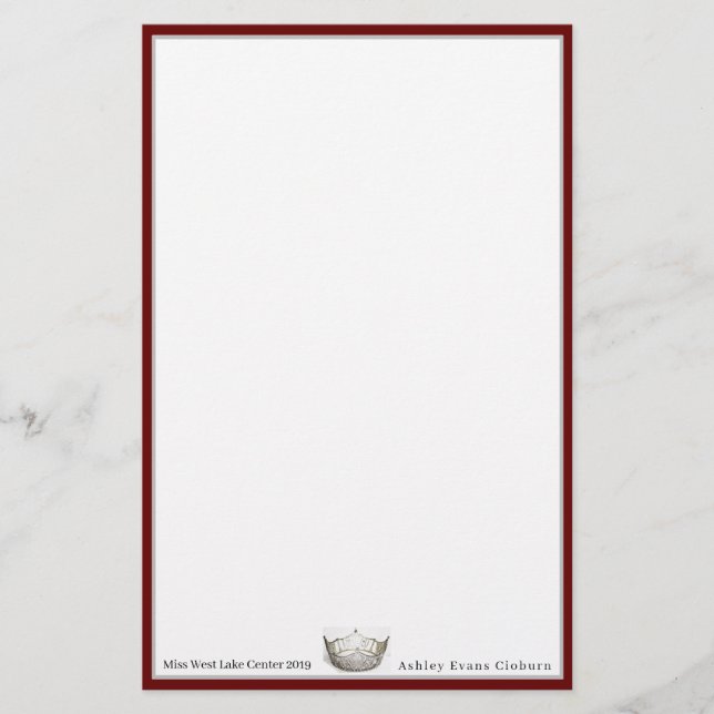 Miss America Crown & Custom Name Stationery Sheets (Front)