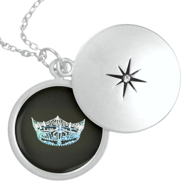 Miss America Crown Locket Necklace Sterling Silver (Front)