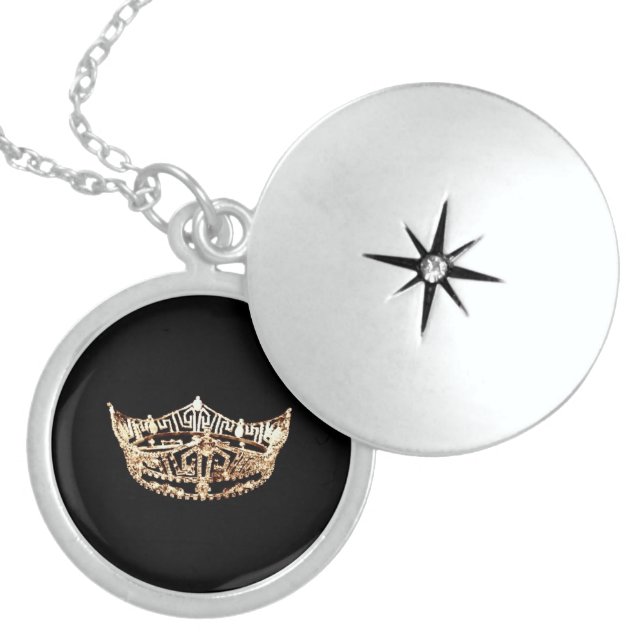 Miss America Crown Locket Necklace Sterling Silver (Front)