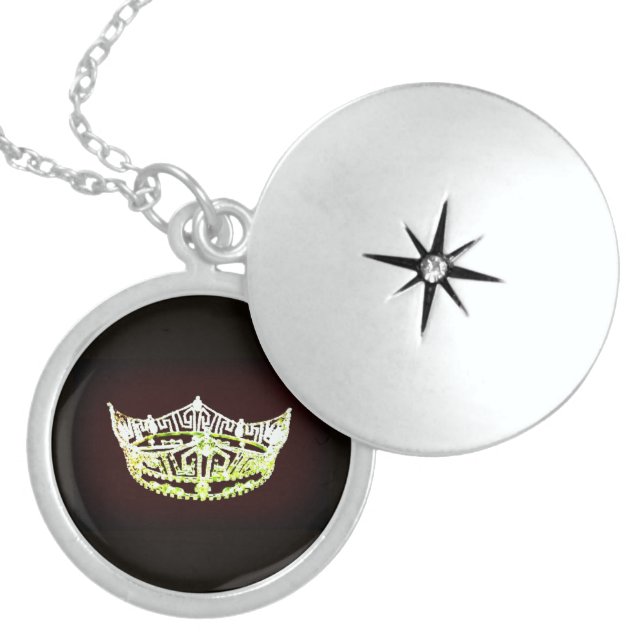 Miss America Crown Locket Necklace Sterling Silver (Front)