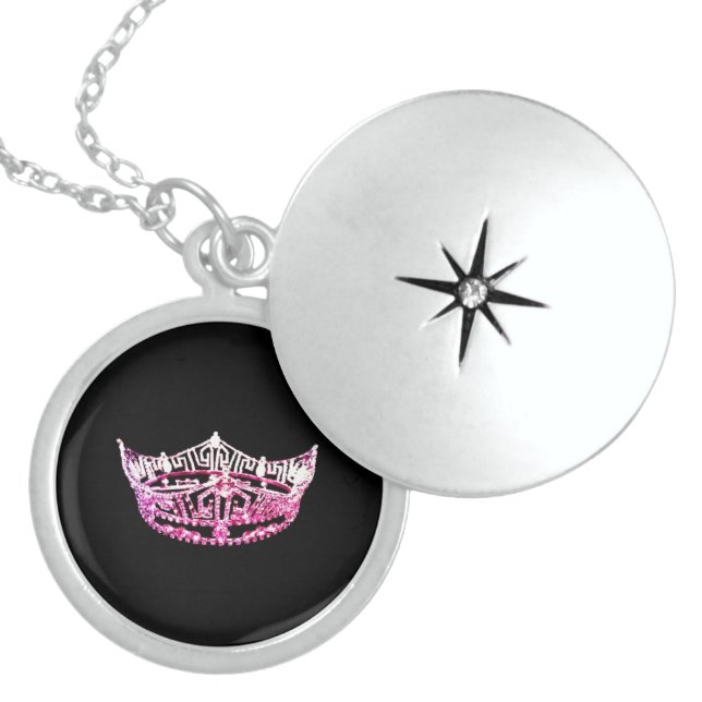 Miss America Crown Locket Necklace Sterling Silver (Front)
