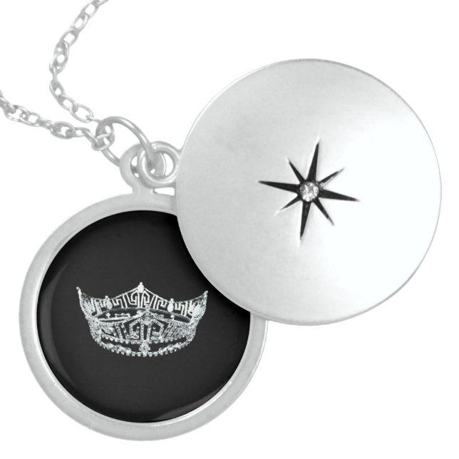 Miss America Crown Locket Necklace Sterling Silver (Front)