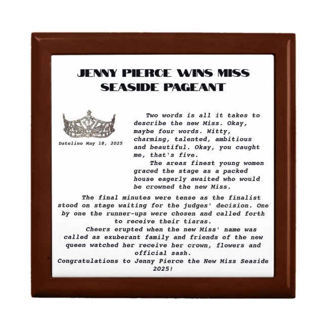 Miss America Crown Newspaper Article Jewelry box (Front)