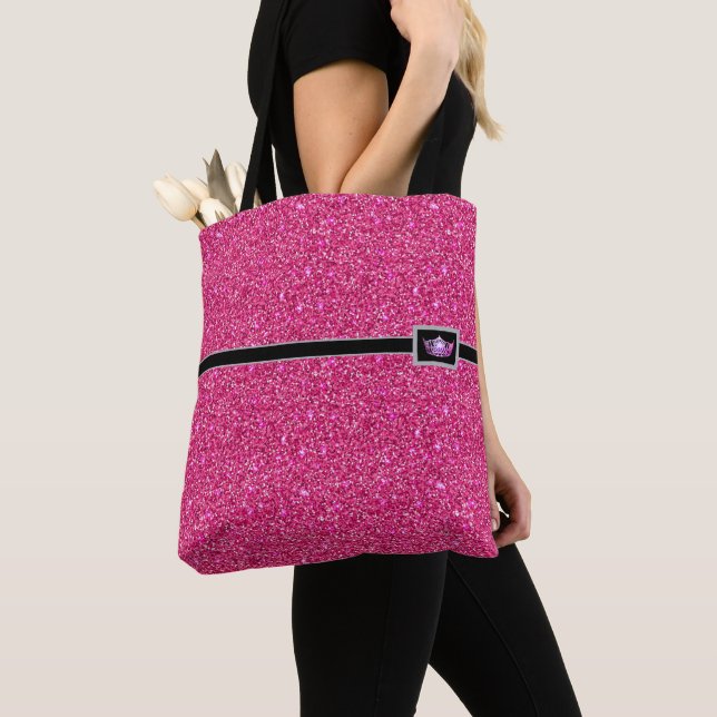 Miss America Crown Pageant Faux Glitter Tote Bag (Close Up)