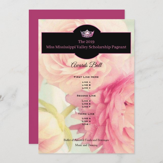 Miss America Crown Peonies Awards Ball Program (Front/Back)
