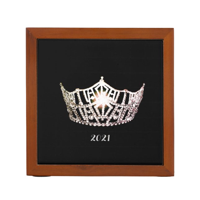Miss America Crown Wood Desk Organizer (Front)