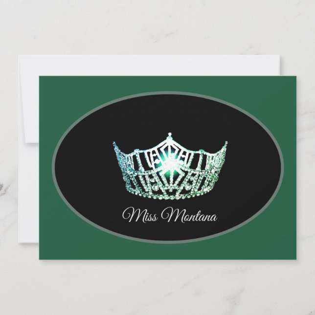 Miss America Flat Note Card-Silver Crown Green (Front)