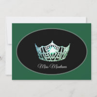 Miss America Flat Note Card-Silver Crown Green