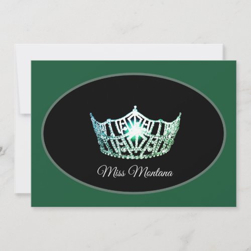 Miss America Flat Note Card_Silver Crown Green