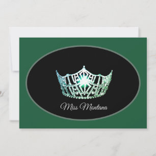 Miss America Flat Note Card-Silver Crown Green Card