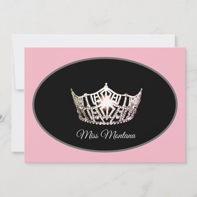 Miss America Flat Note Card-Silver Crown/Pink Card (Front)