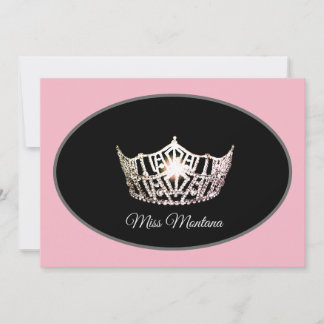 Miss America Flat Note Card-Silver Crown/Pink Card