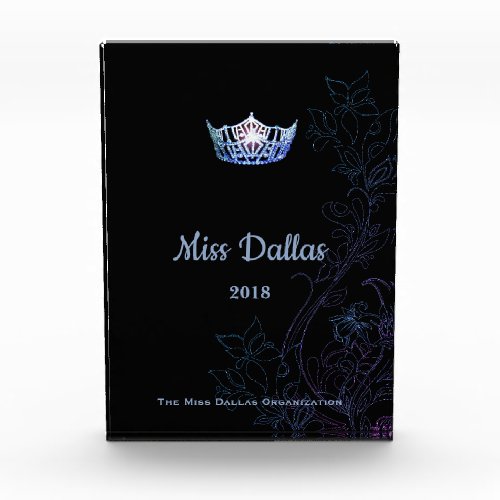 Miss America Floral Blue Crown Acrylic Award