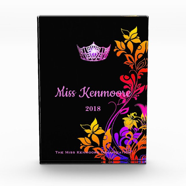 Miss America Floral Pink Crown Acrylic Award (Front)