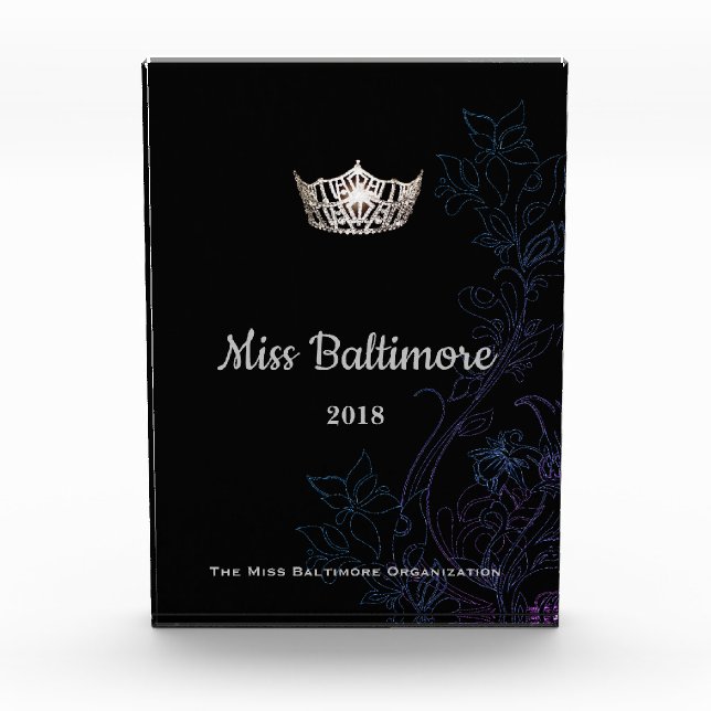 Miss America Floral Silver Crown Acrylic Award (Front)