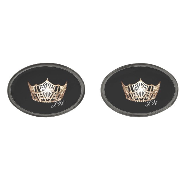 Miss America Gold Crown Cuff Links-w/Monogram Cufflinks (Front)
