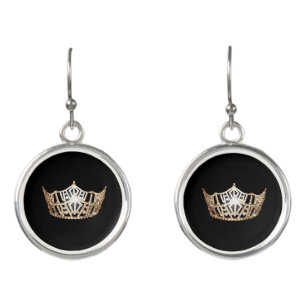 Miss America Gold Crown Dangle Drop Earrings
