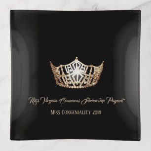 Miss America Gold Crown Glass Trinket Dish