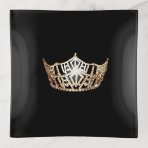 Miss America Gold Crown Glass Trinket Dish