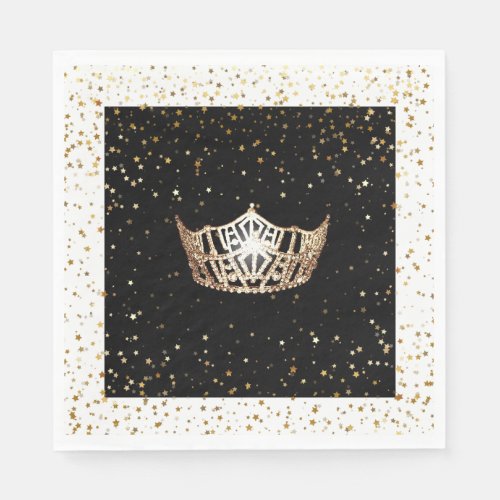 Miss America Gold Crown Gold Stars Paper Napkin