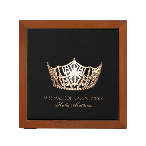 Miss America Gold Crown Wood Desk Organizer_Title Pencil Holder
