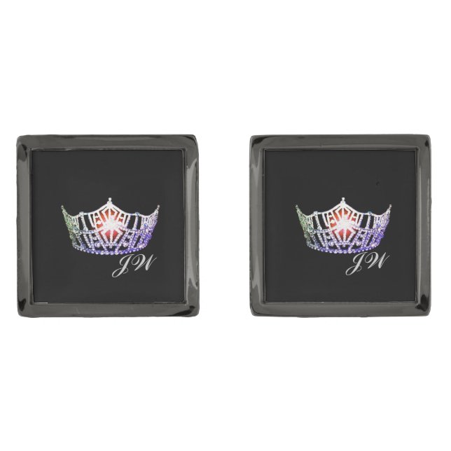 Miss America Lavender Crown Cuff Links-w/Monogram Cufflinks (Front)