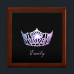 Miss America Lilac Crown Personal Name Jewerly Box<br><div class="desc">Shown here in Golden Oak color wood, this lovely jewelry/trinket box has a Black Background with a gleaming Lilac crown in center along with formatted text ready for you to personalize with you name, date or any text you prefer. Shown in the Large sized box. Choose between Small and Large...</div>