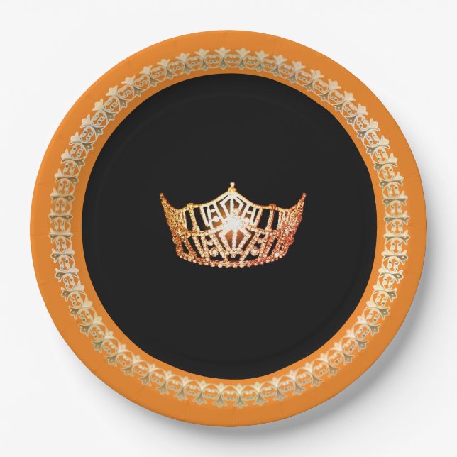Miss America Orange 9" Paper Plates (Front)
