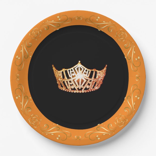 Miss America Orange Crown 9" Paper Plates (Front)