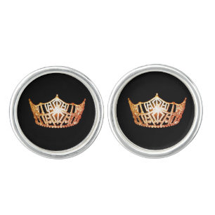 Miss America Orange Crown Round Cuff Links
