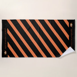 Miss America Orange Stripe Teal Crown Beach Towel